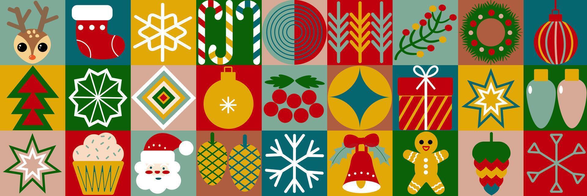 Merry Christmas and Happy New Year. Winter holiday. Mosaic, minimal scandinavian pattern. Abstract geometric background in bauhaus style. vector