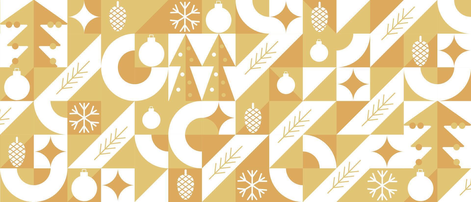 Merry Christmas and Happy New Year. Mosaic, minimal scandinavian pattern. Geometric background in bauhaus style. vector