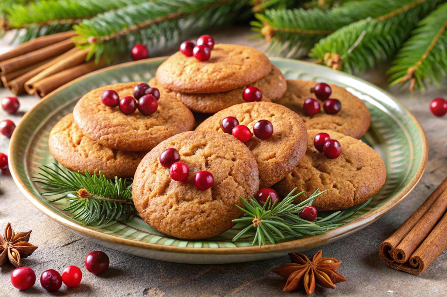 Freshly baked spiced cookies on a light-colored plate photo
