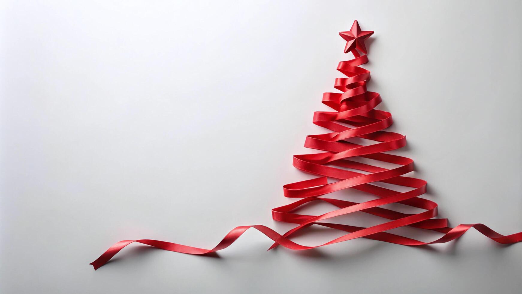 Red Christmas Tree Made of Ribbon on White Background photo