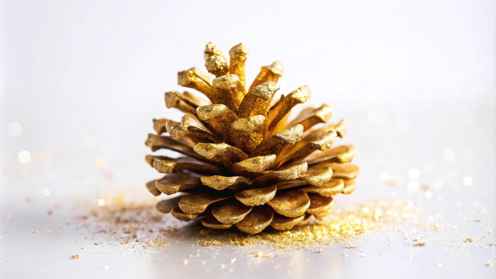 Small Pine Cone with Gold Spray on a White Backdrop photo