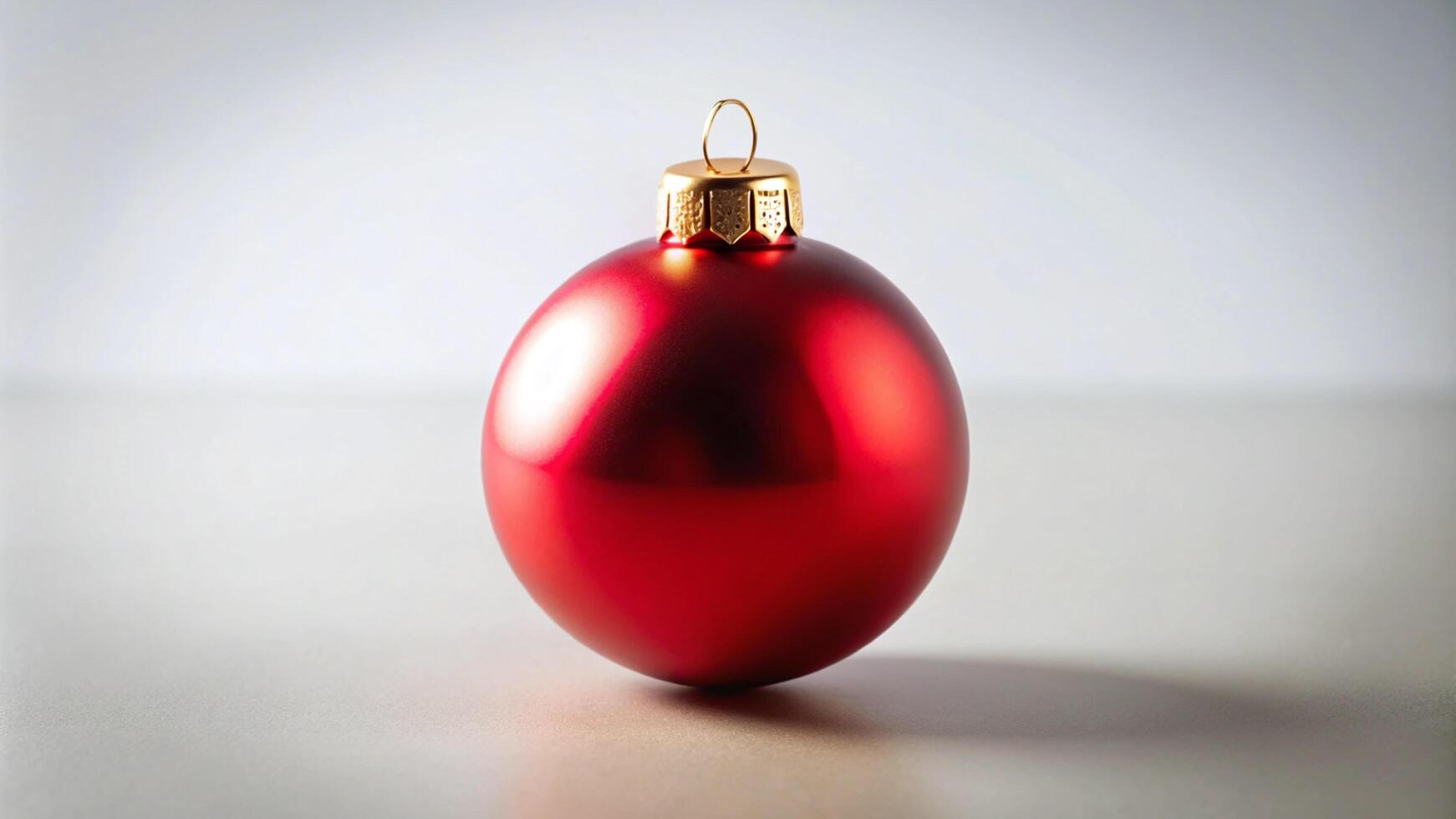 Red Christmas Ball Ornament with Golden Top on White Surface photo