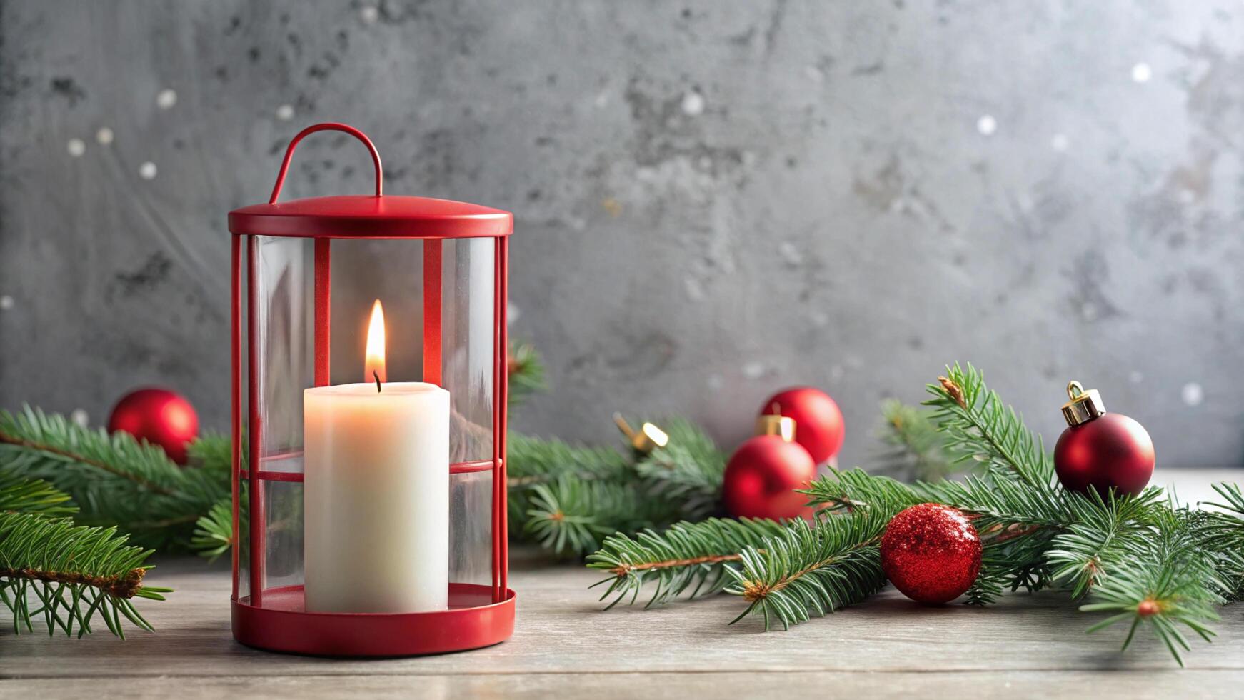 Red Christmas Candle Holder with White Candle photo