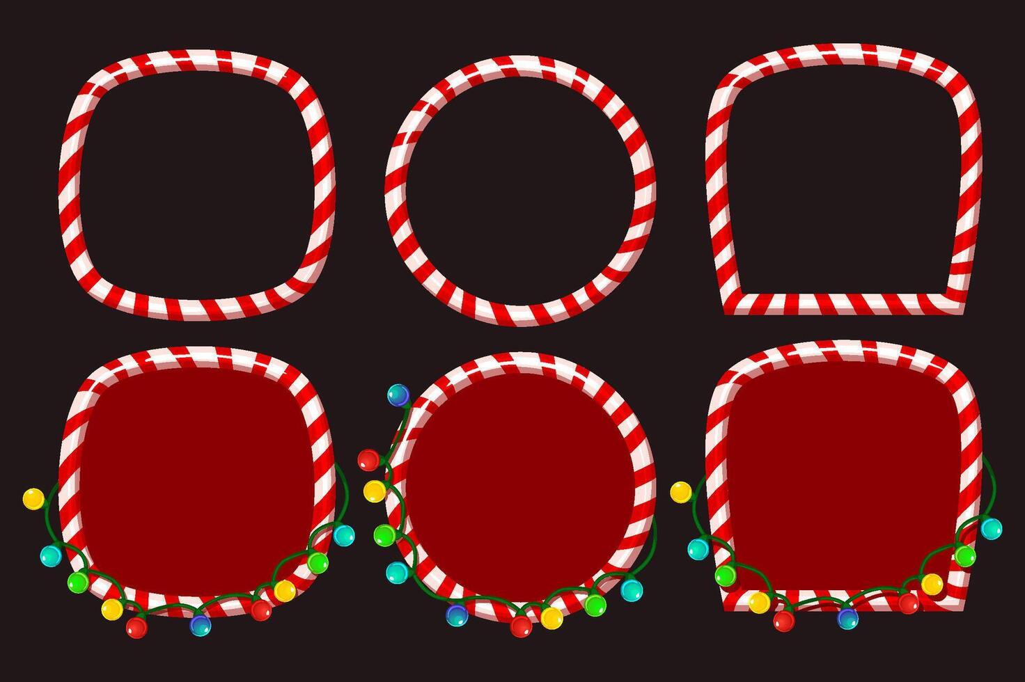 Candy cane frame collection. Christmas border with stripes set with garland vector