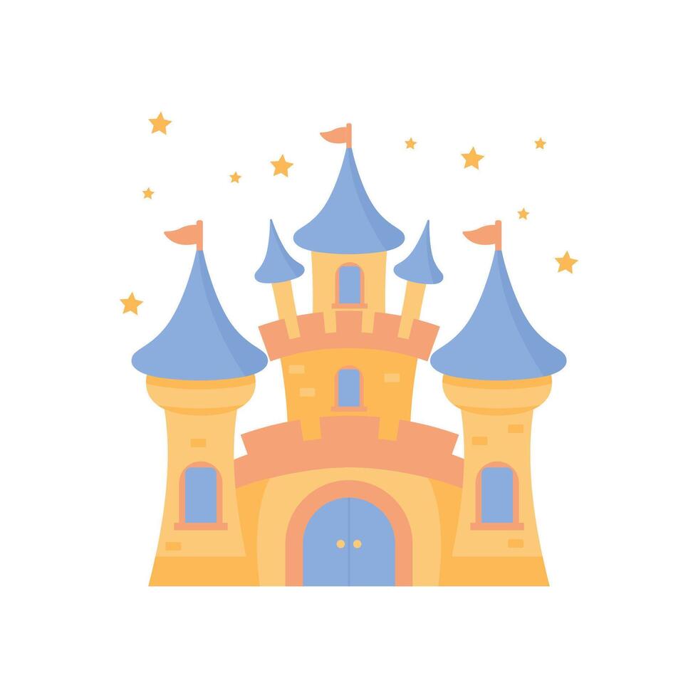 Majestic Castle Palace Kingdom Royal Fort Historic Heritage Building Architecture with Flag vector