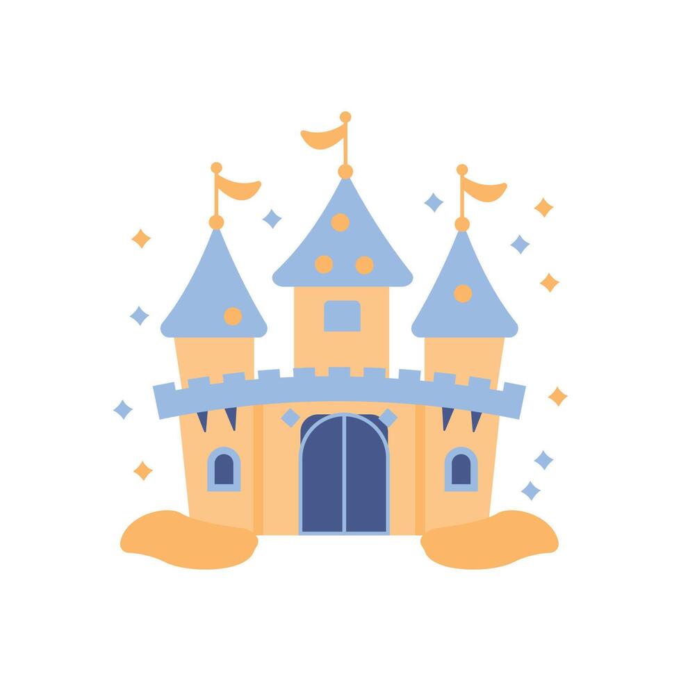 Castle Palace Kingdom Royal Fort Historic Heritage Building Architecture with Fluttering Flag vector