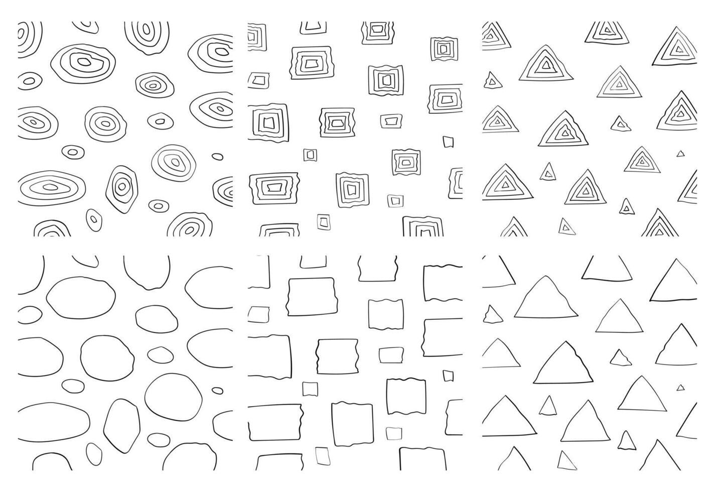Seamless hand drawn circle, square, triangles striped geometric pattern illustration vector
