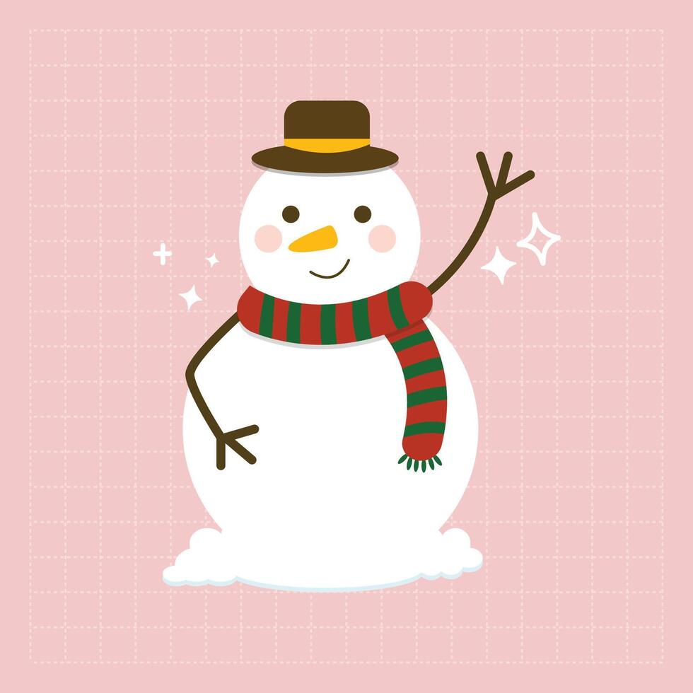 Cute Cartoon Snowman with Hat and Scarf vector