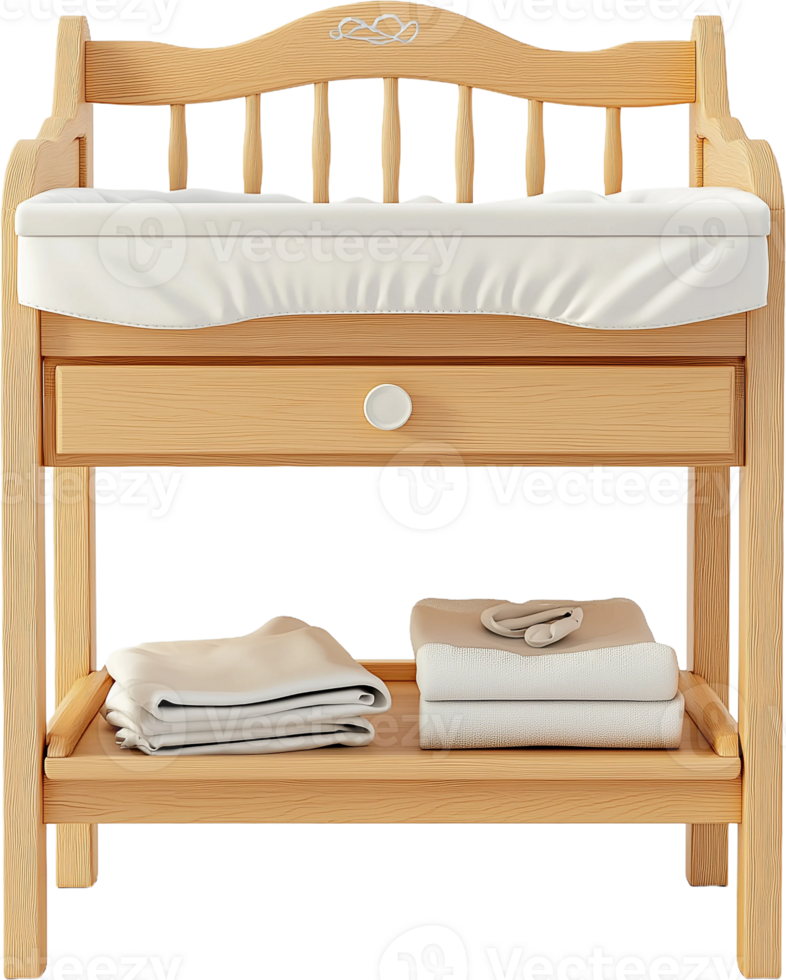 A wooden changing table with a white towel png