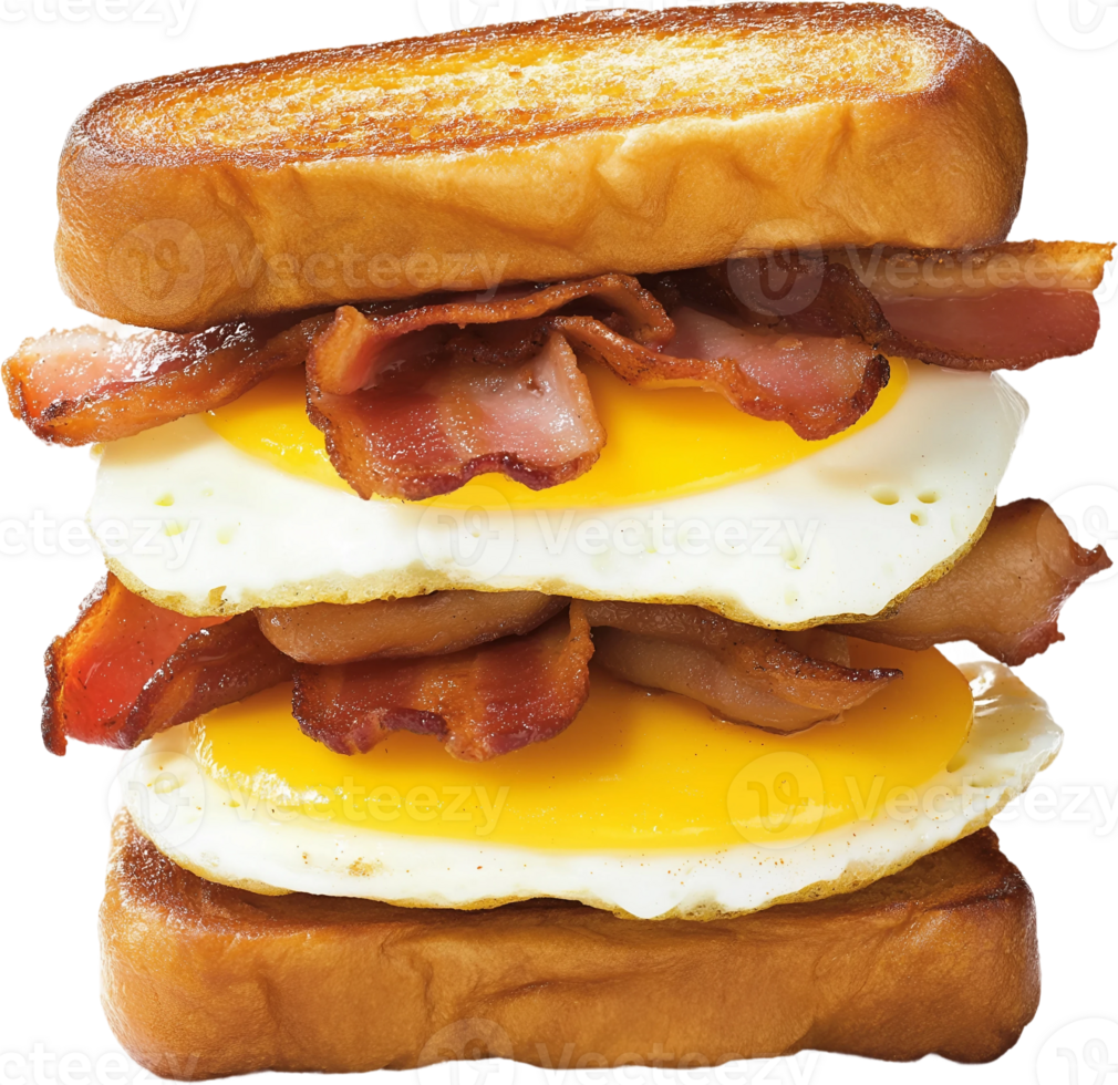 A stack of bacon, eggs and toast png