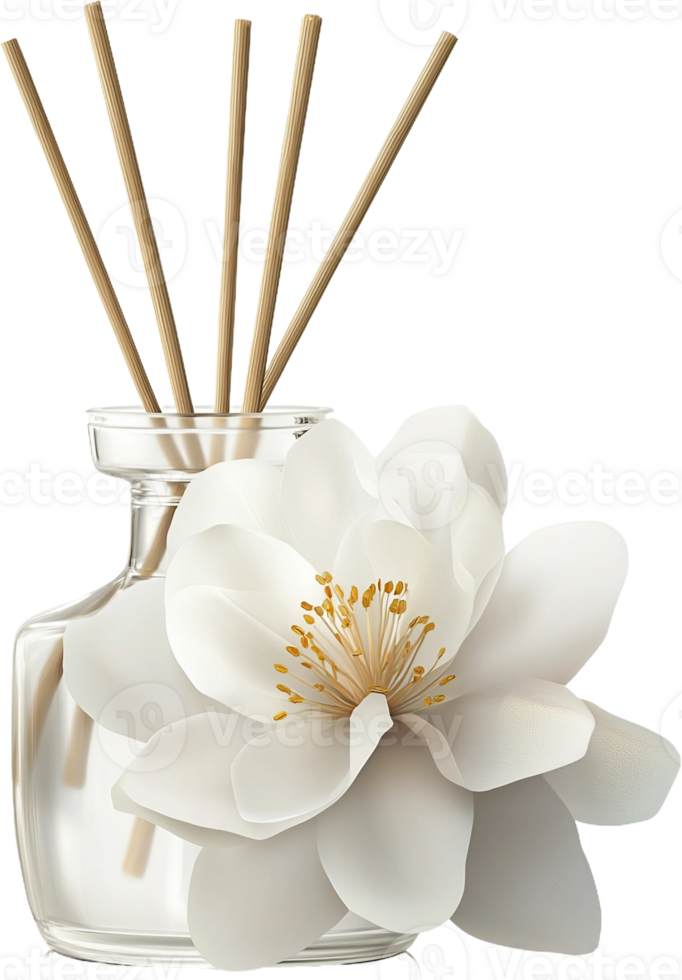 Reed diffuser in glass vase png