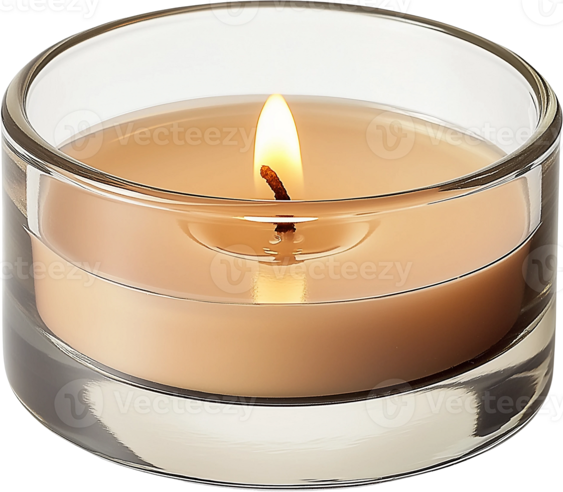 A candle is lit in a glass container png