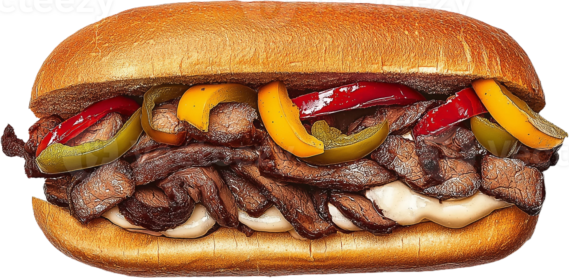 A beef sandwich with peppers and onions png