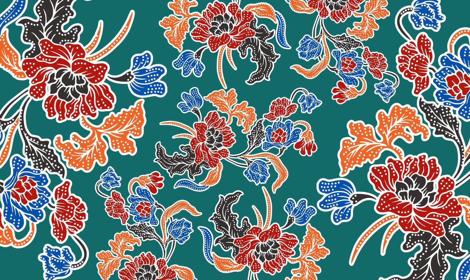 Vibrant Floral Pattern in Bold Colors on Teal Background vector
