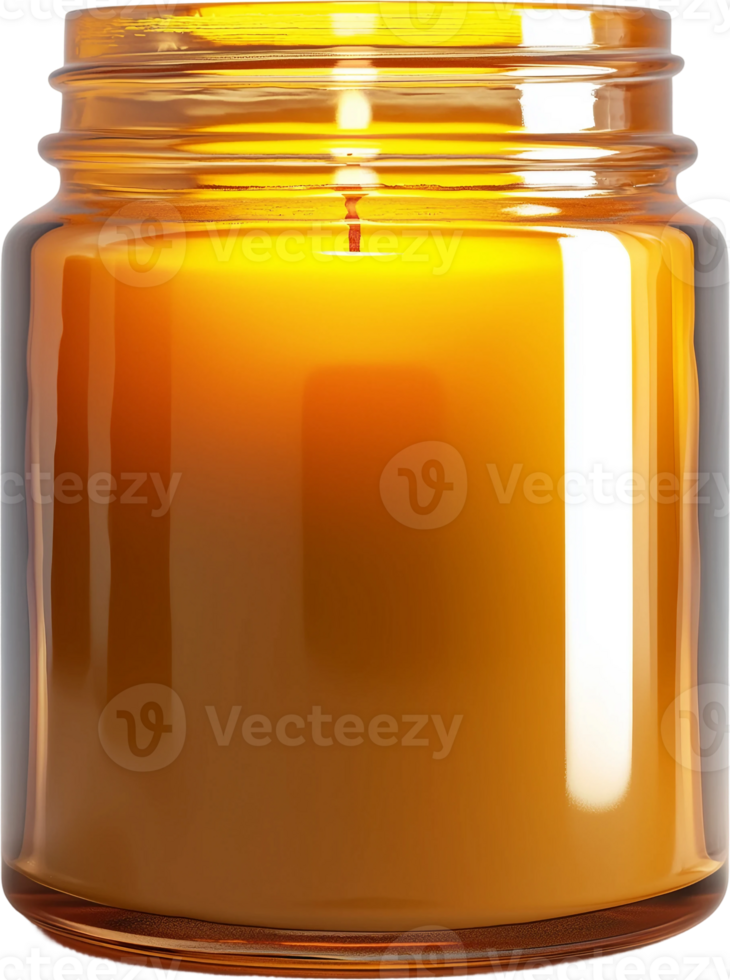 A candle is lit in a glass jar png