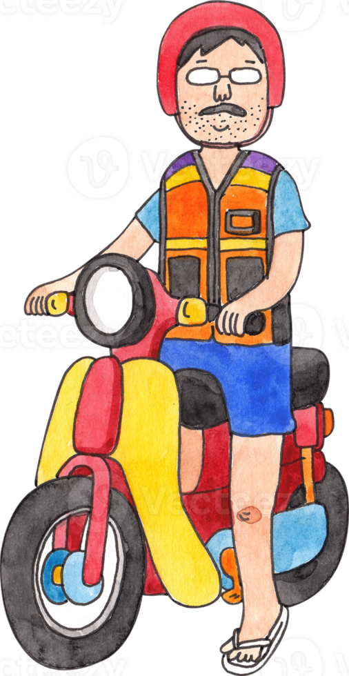 Motorbike taxi, Thailand, hand-drawn watercolor illustration png