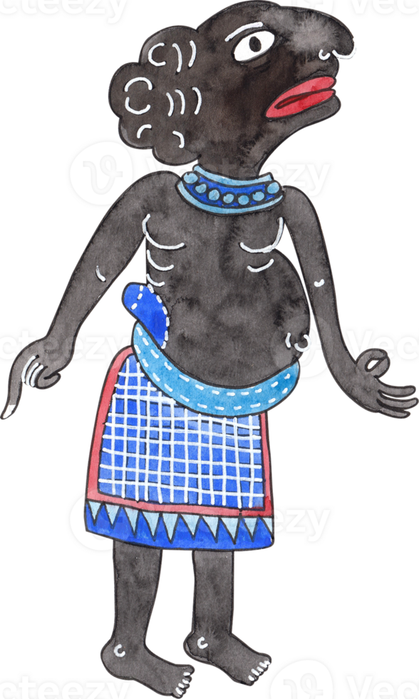 Shadow puppet named Ai Tang, Southern Thailand, hand-drawn watercolor illustration png