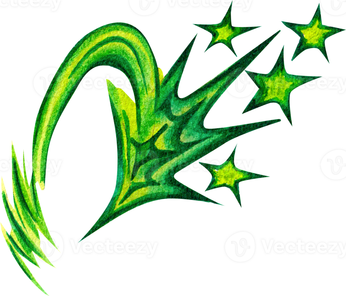 Green Smoke with Star, hand-drawn watercolor painting illustration png