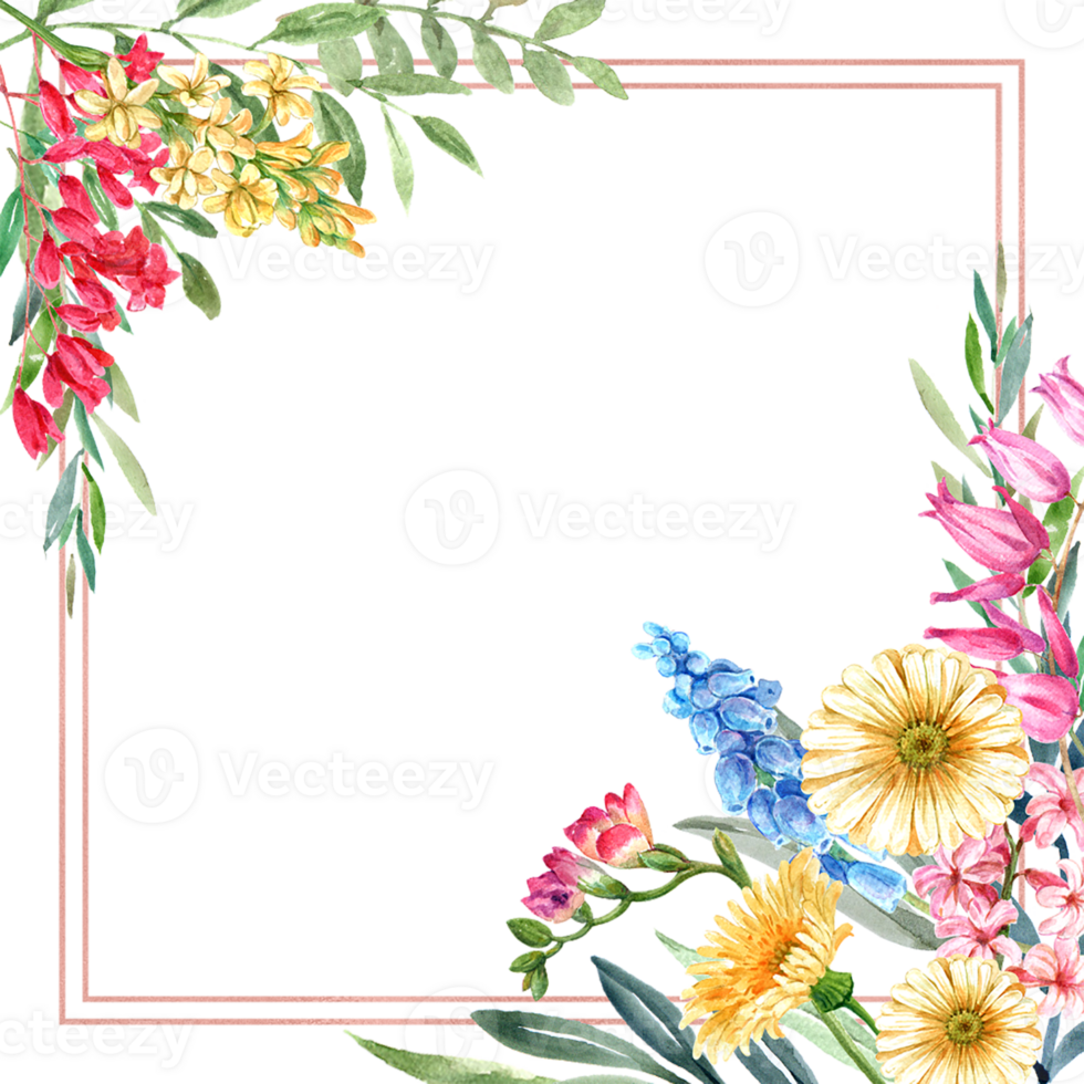 Handdrawn of frame flower watercolor png
