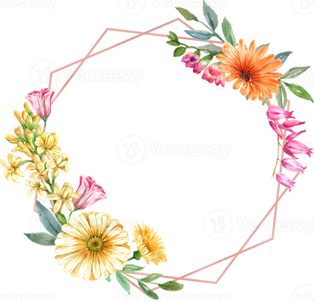 Handdrawn of frame flower watercolor png