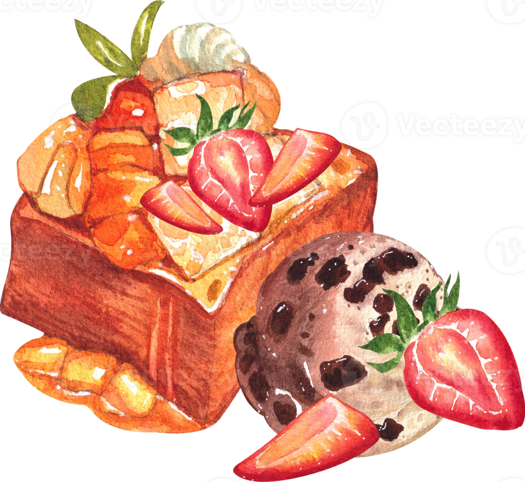 Handdrawn Toast Ice cream watercolor png