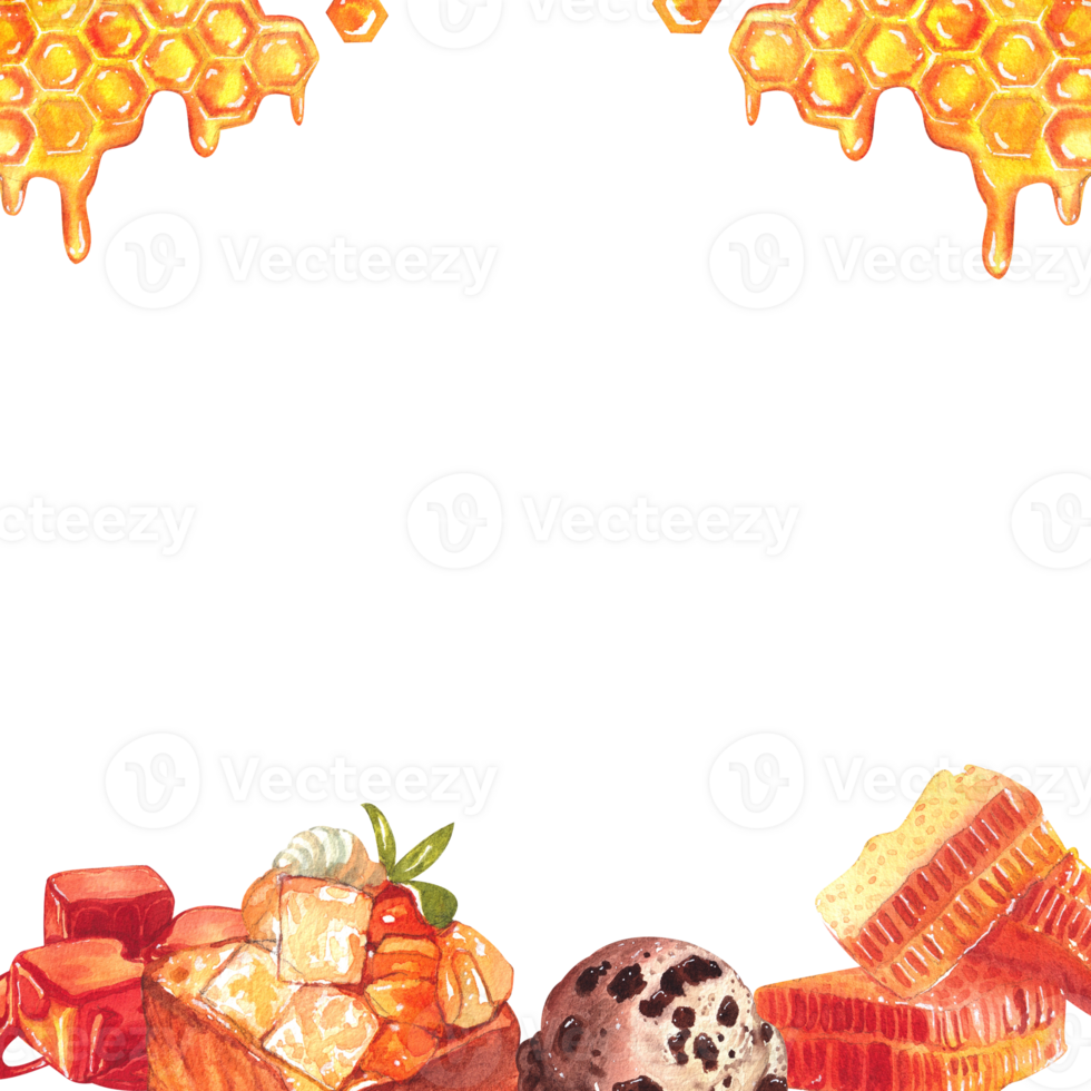 Handdrawn of frame Toast Ice cream watercolor png