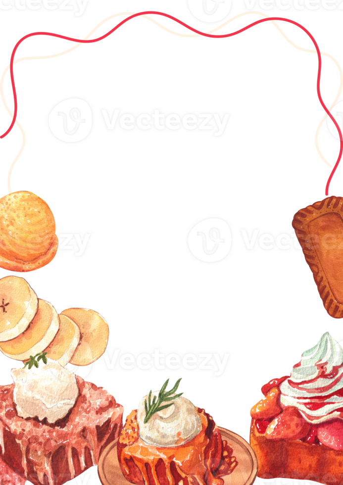 Handdrawn of frame Toast Ice cream watercolor png