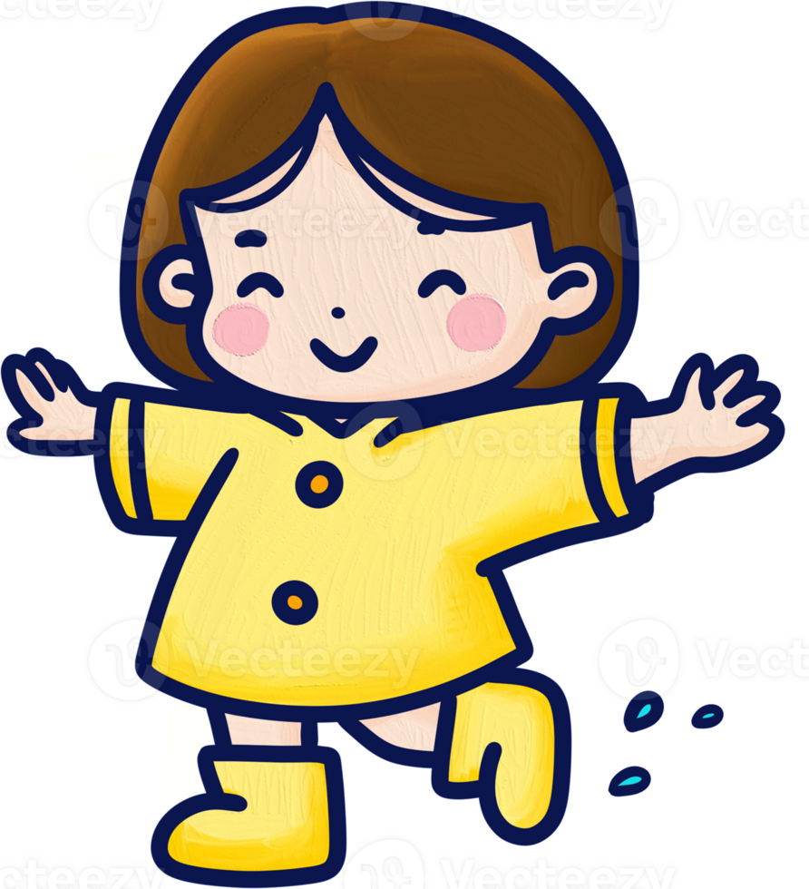 Handdrawn Girl wearing yellow raincoat png