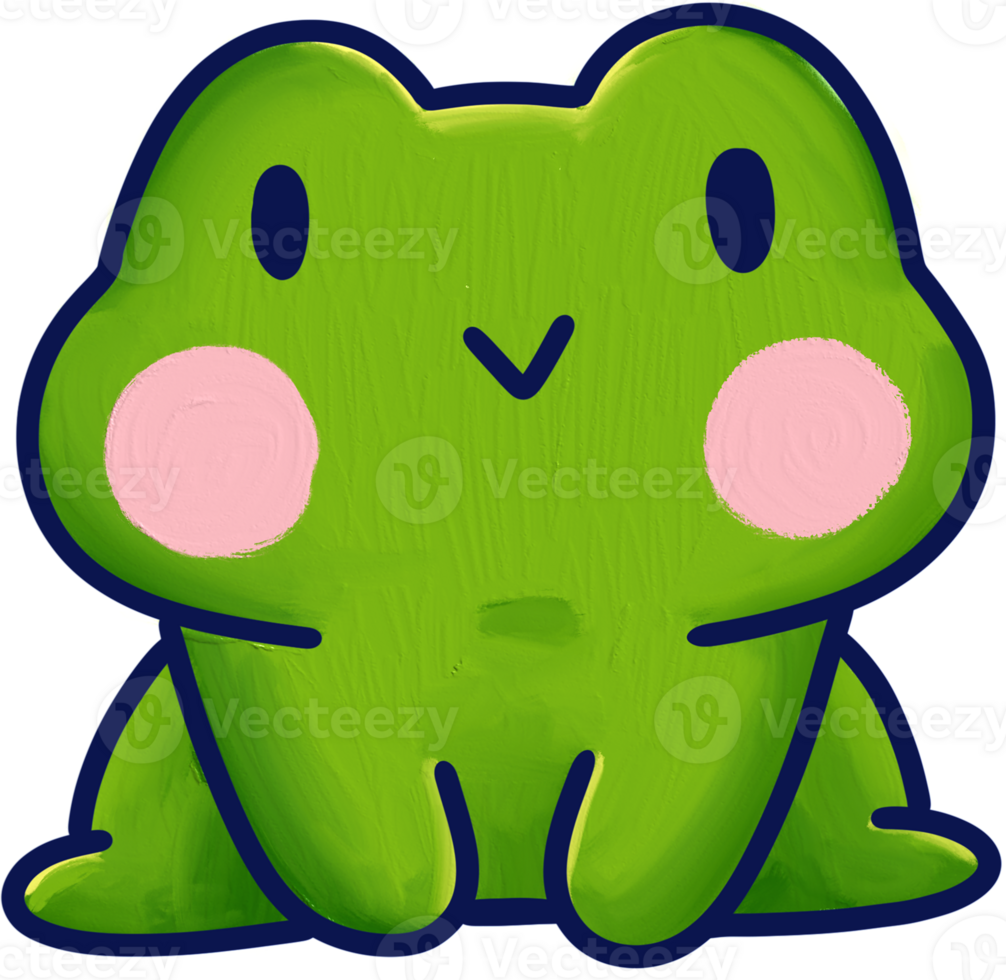 Handdrawn green frog cartoon png