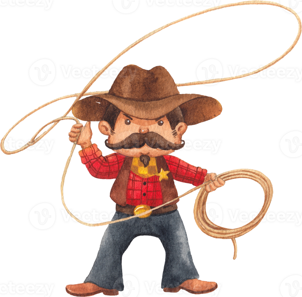 Handdrawn cowboy watercolor png