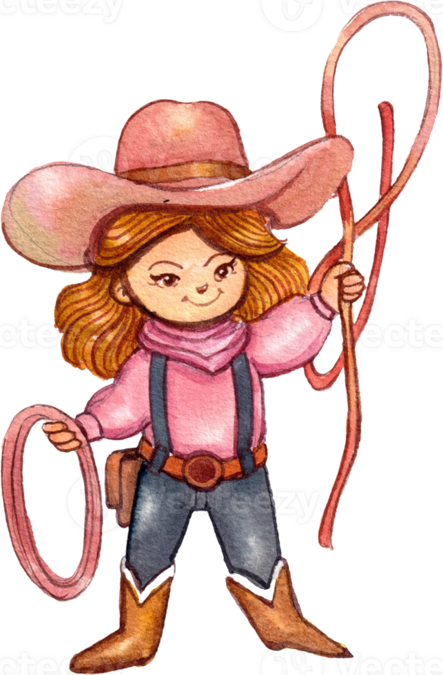 Handdrawn Cowgirl watercolor png