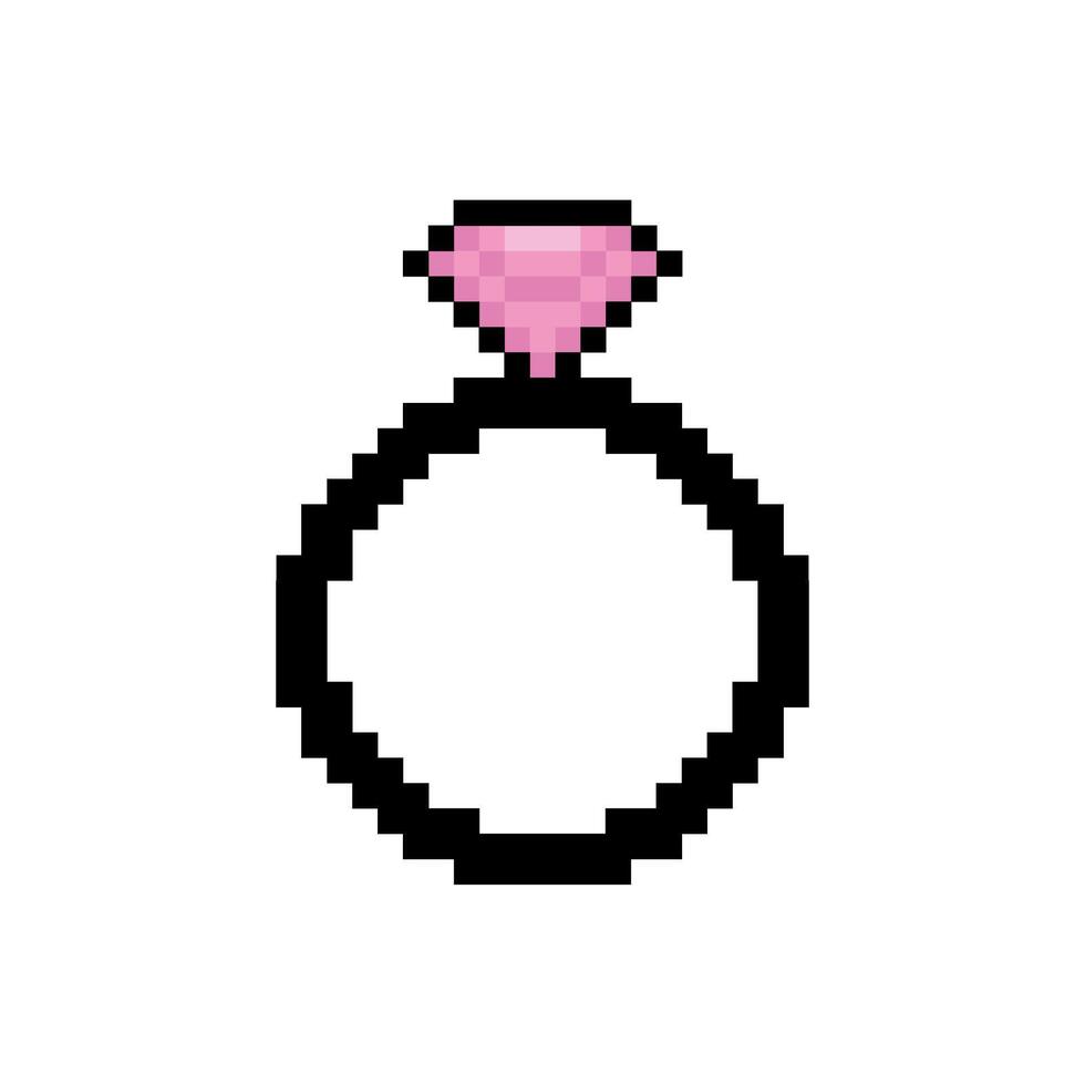 Pixel art icon of a diamond ring, symbolizing love and commitment. Valentine's theme in retro 8-bit style vector