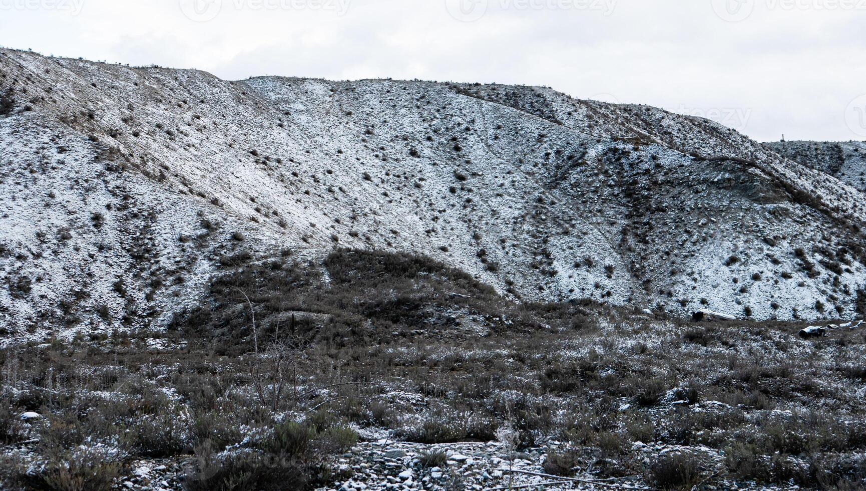 Winter scenes and views hills covered by snow light frost photo