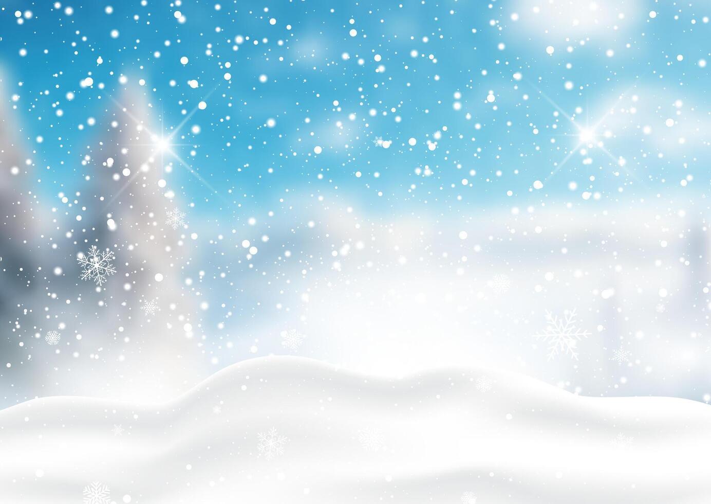 Christmas snow falling on defocussed winter landscape vector