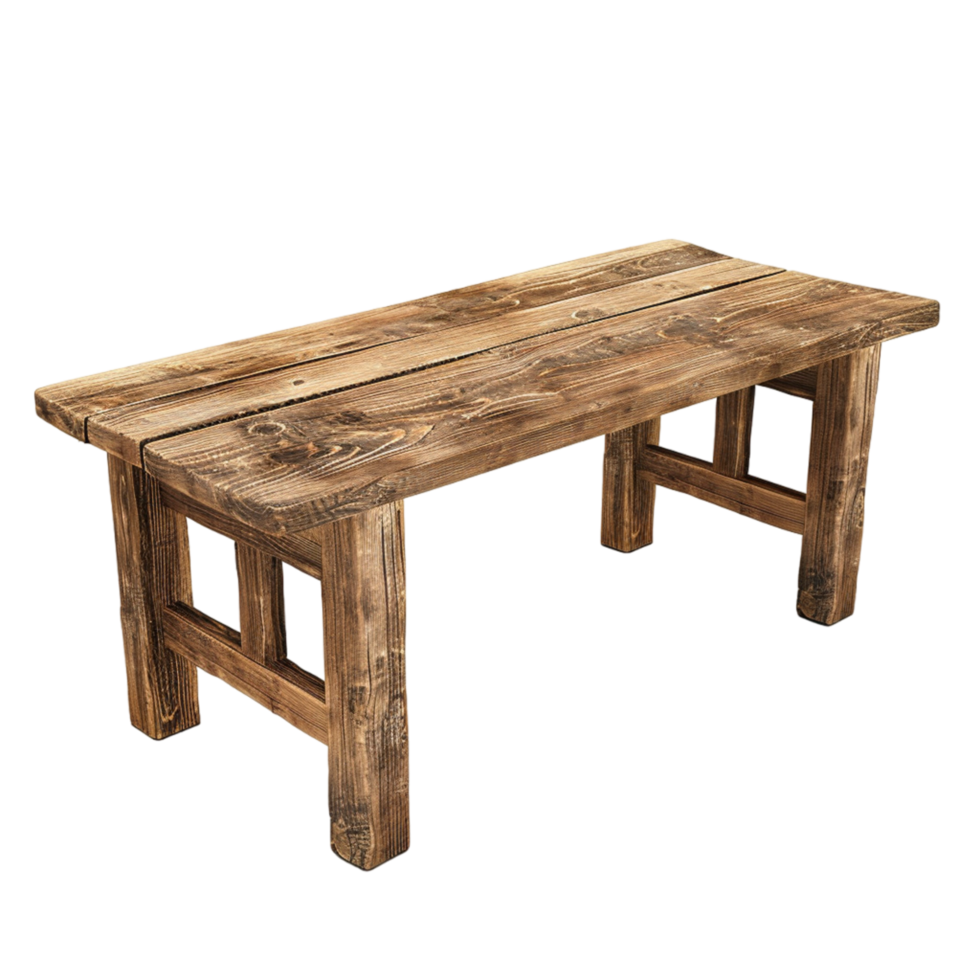 Large empty reclaimed wood dining table isolated on transparent background png