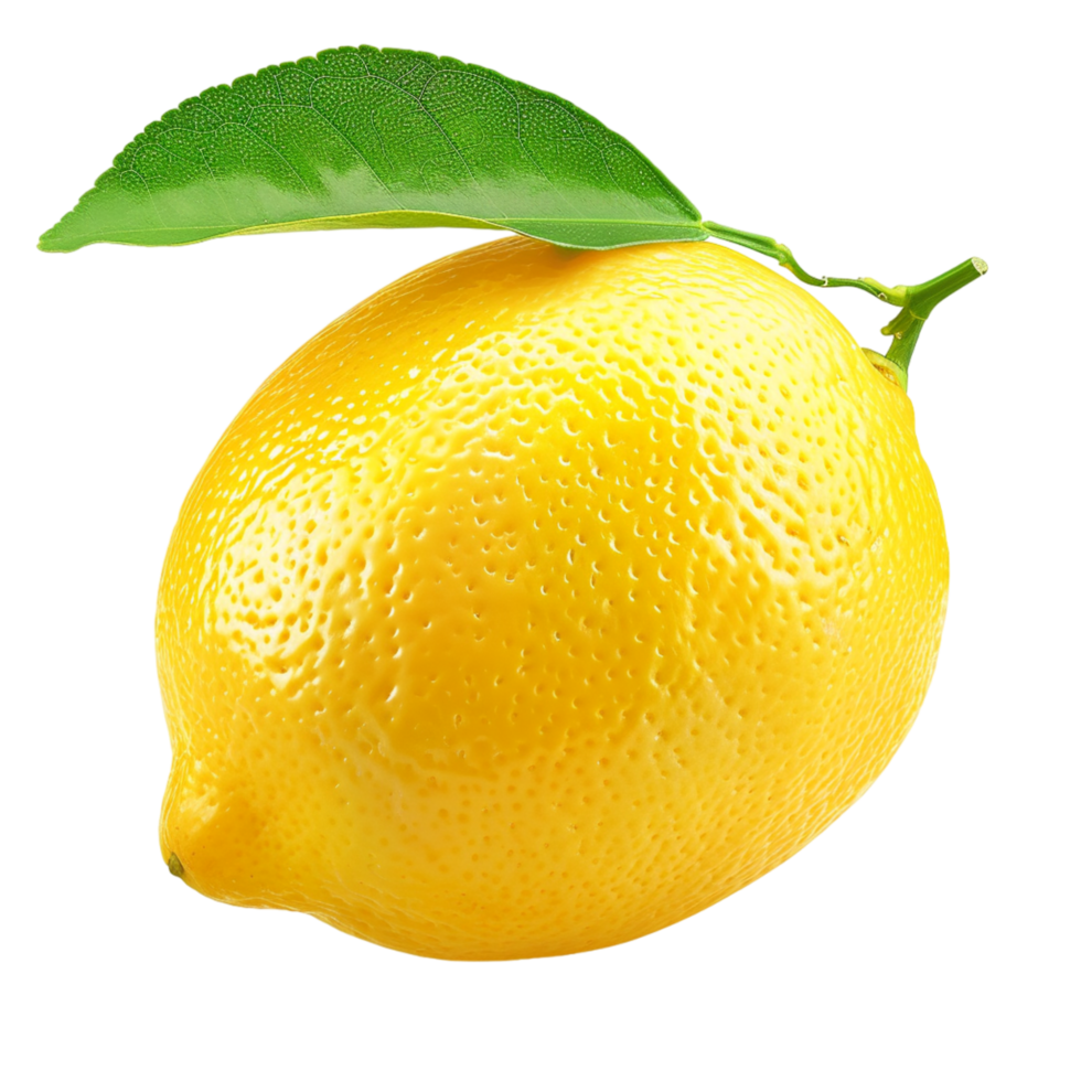 Lemon fruit with green leave isolated on transparent background png