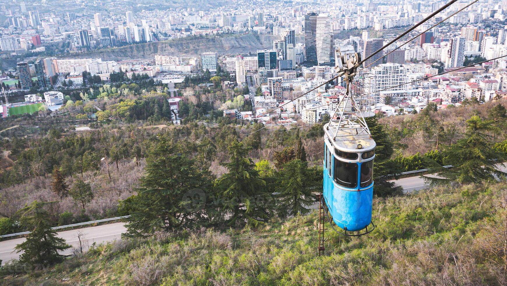 Funicular cabin cable cart in the air old soviet technology in Georgia photo