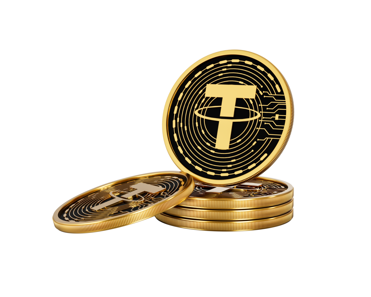 3d Stack Of Golden Cryptocurrency Tether USDT Coins Stack 3d Illustration png