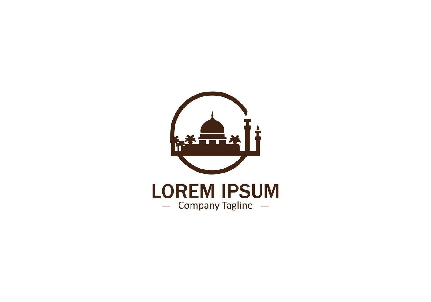 A striking silhouette of a mosque, its intricate details highlighted against a circular backdrop logo icon illustration design. vector