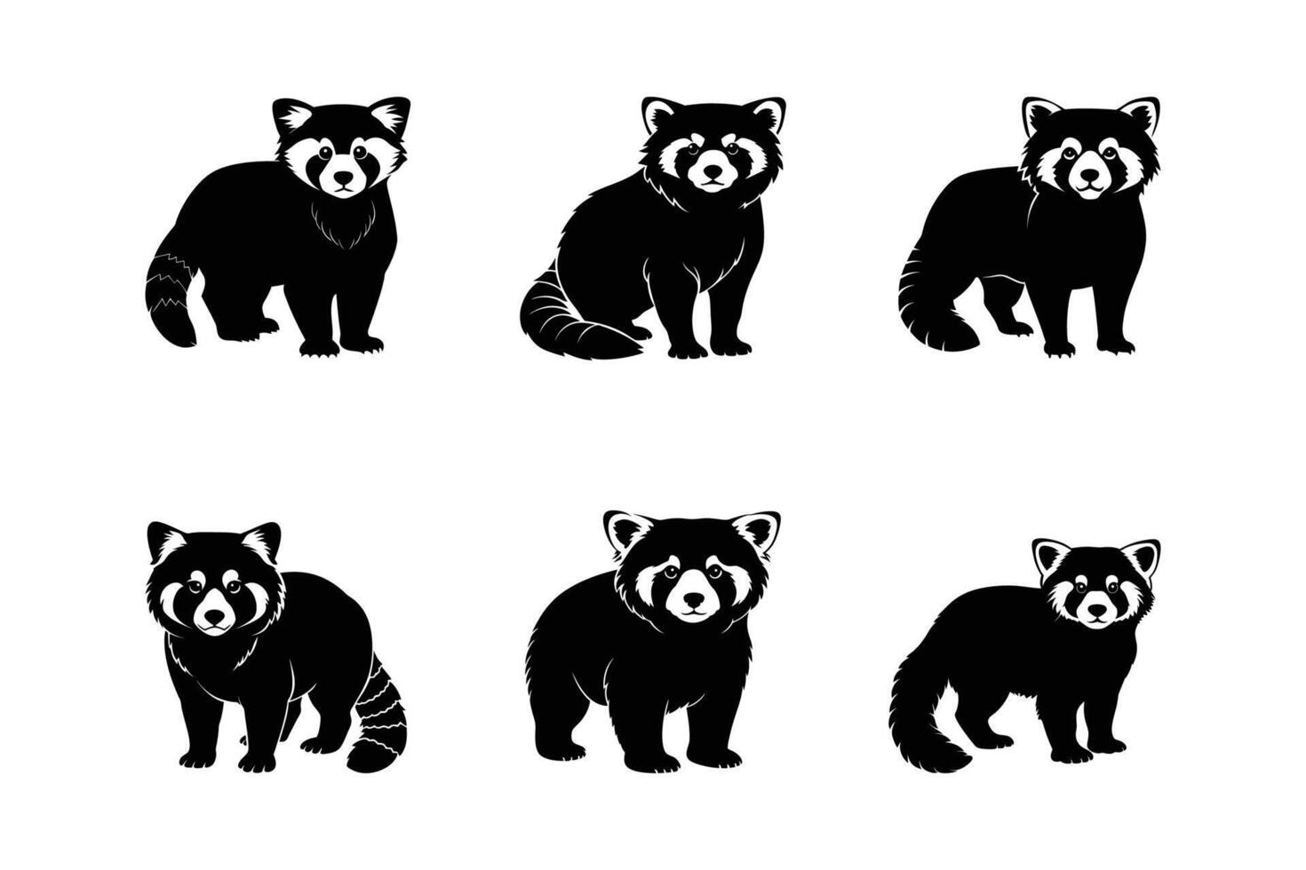 Red Panda Logo and Icon Collection, A Set of Adorable Raccoon Silhouettes vector