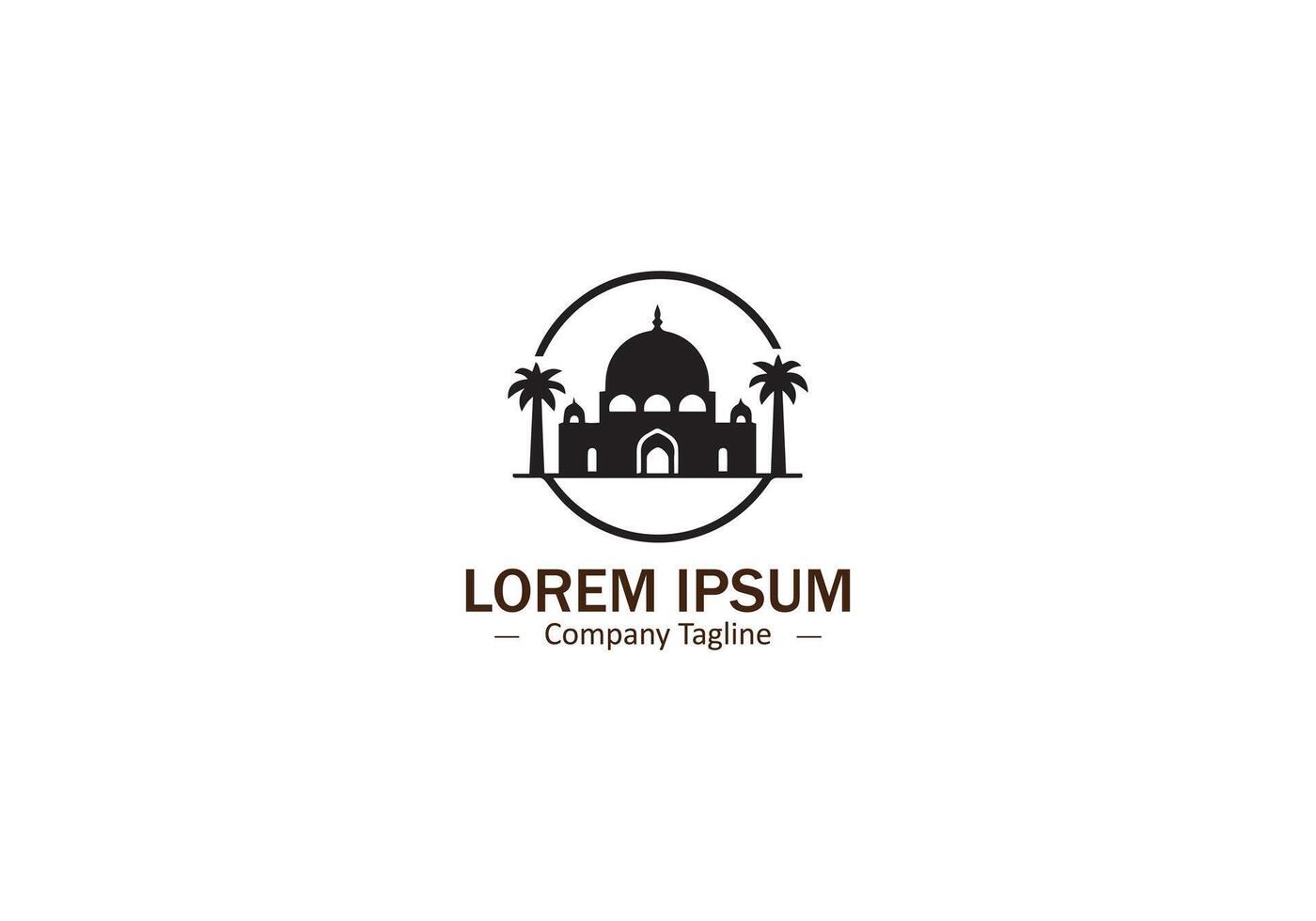 A striking silhouette of a mosque, against a circular backdrop logo icon illustration. vector