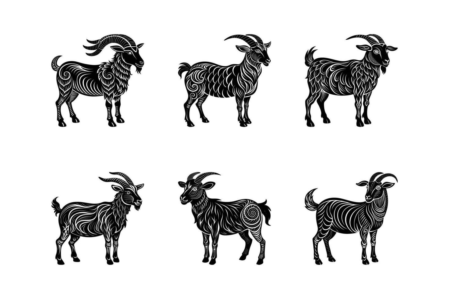 Majestic Goat Collection, Iconic Silhouettes and Detailed Art in a Unique Design Set vector