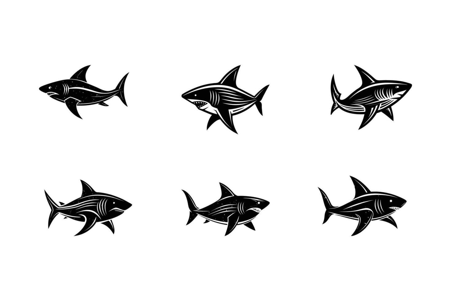 Fish Collection Icon, Shark Logos, Dolphin Silhouettes Art Set vector