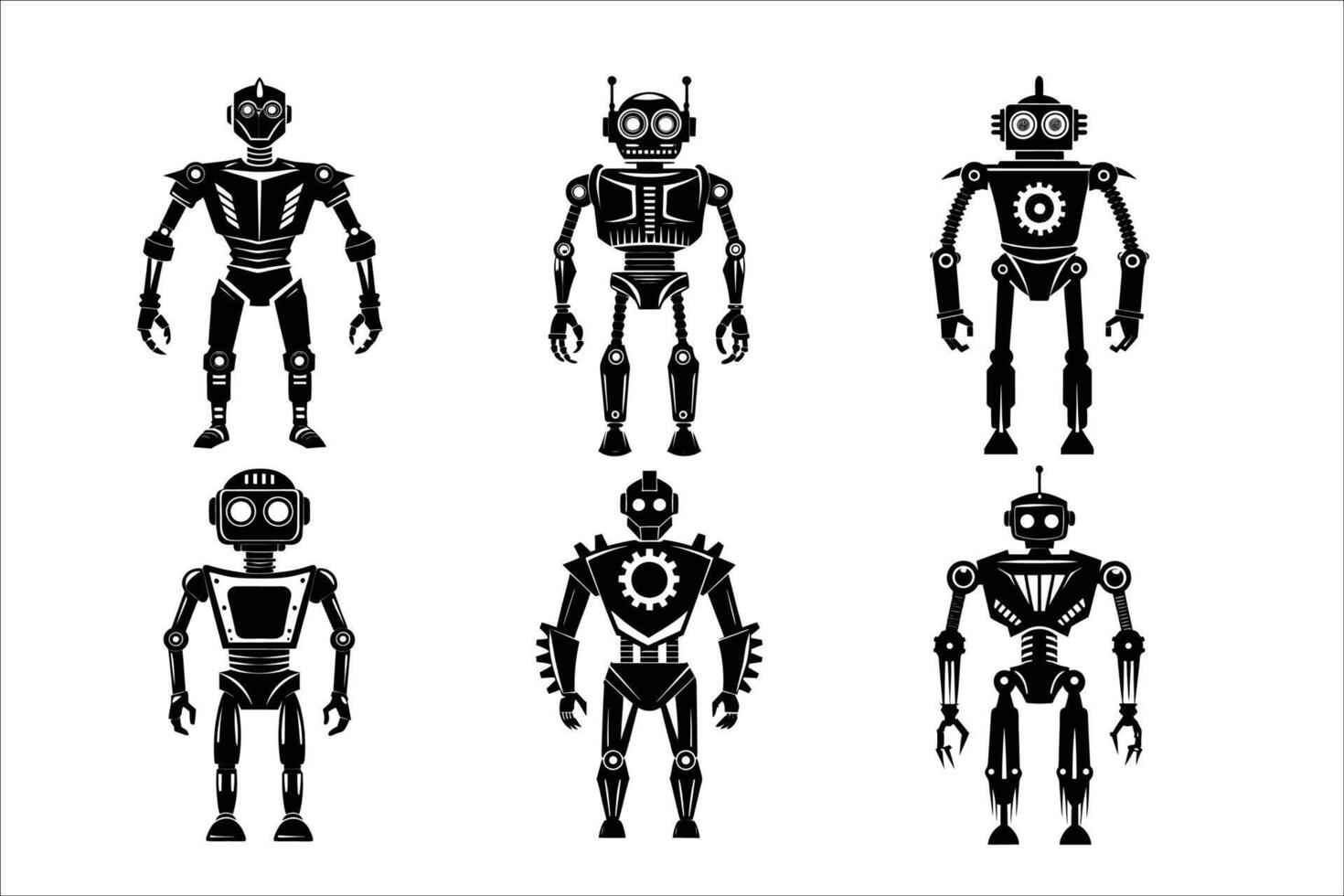 Robot Logo and Icon Collection, A Set of Adorable Transformer or cyberpunk Silhouettes vector