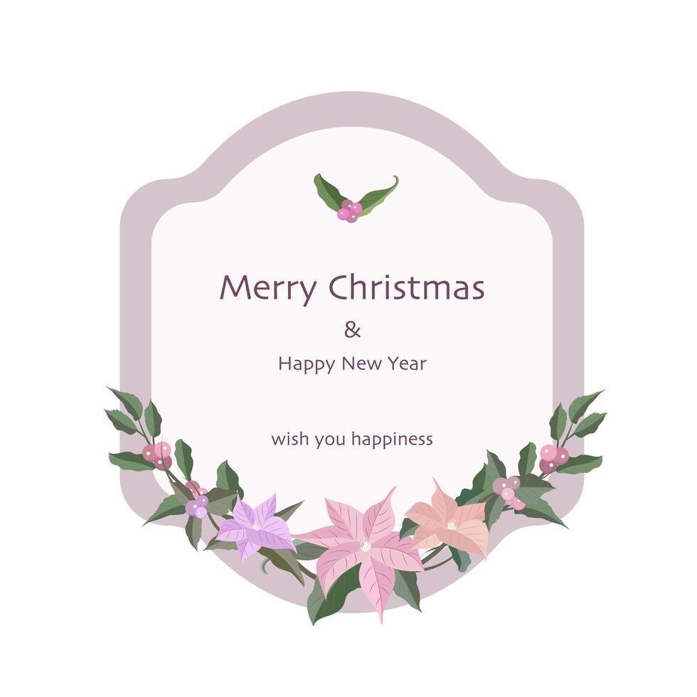 merry christmas greeting card banner with blossom flower on frame background vector