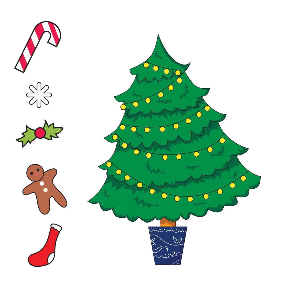 picture of a christmas tree with pictures of some decorative ornaments vector