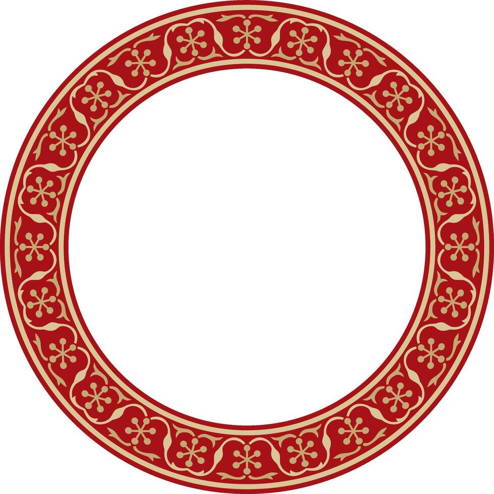 round gold with red national Persian ornament. Circle, ring, frame, border, ethnic pattern of the peoples of Iran, Iraq, Tajikistan vector