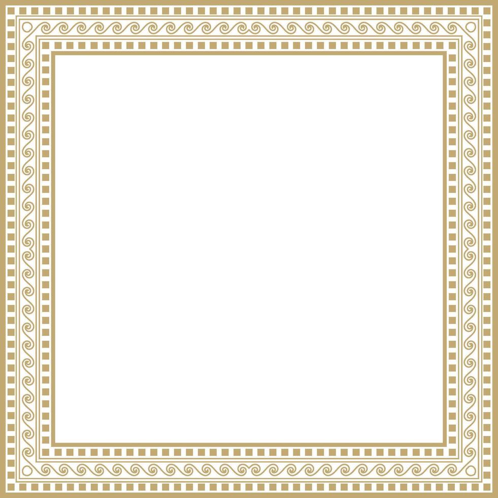 golden classic Greek square ornament. Rectangle of Ancient Greece and Roman Empire. Byzantine painting of walls, floors and ceilings. Decoration of European palaces. vector