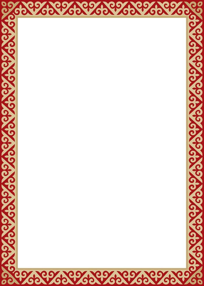gold with red square Kazakh national ornament. Ethnic pattern of the peoples of the Great Steppe, vector