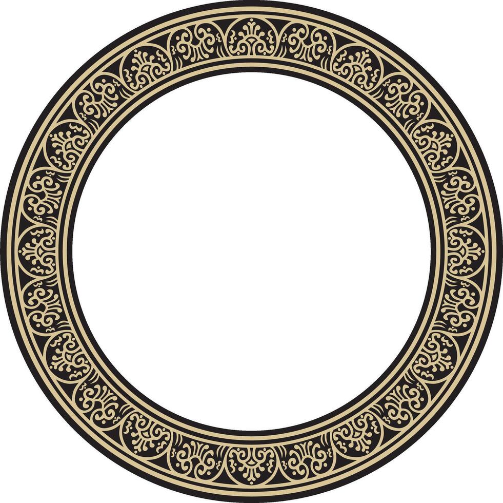 round gold with black border, frame, Pompeii ring. Circle Neopolitan ornament. Art of Ancient Rome. vector